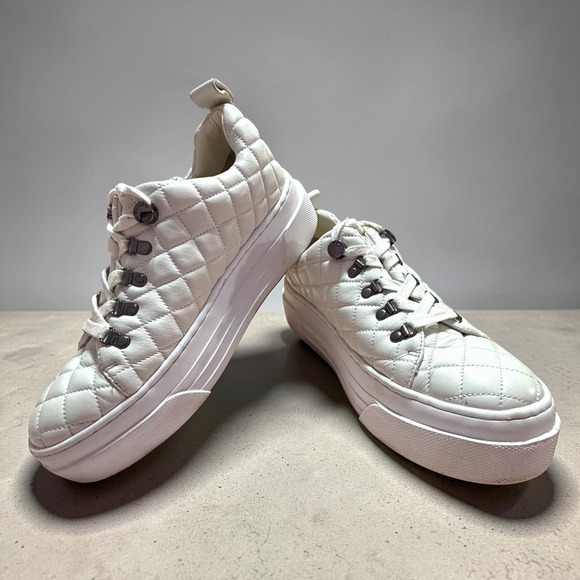 J Slides Aimee 8.5 White Quilted Leather Platform Sneakers Lace Up Shoes - Picture 10 of 11